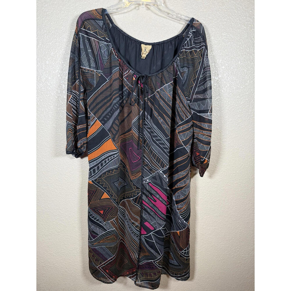 Kasper Shift‎ Women Size XL Geometric Tribal Abstract Dress Midi Colorful